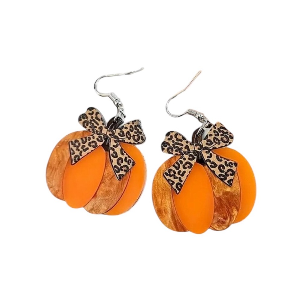 Leopard Print Bow Pumpkin Earrings